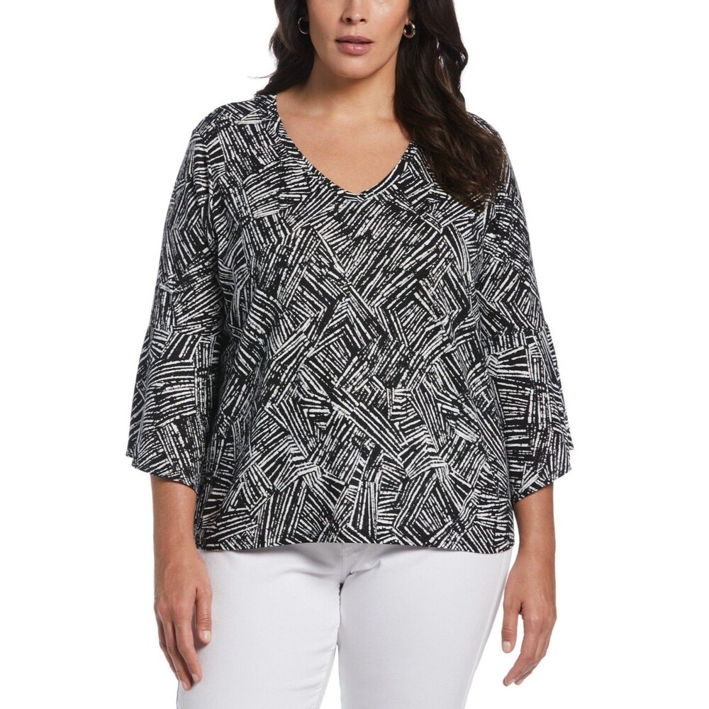 ELLA by Rafaella Plus Size Knit V-Neck Ruffle Blouse 2X  Cotton Modal